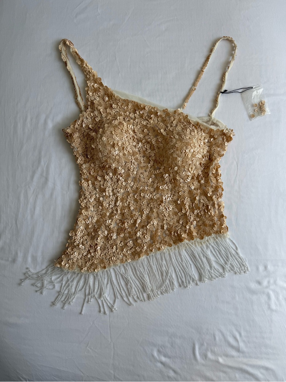 Beaded Sequin Fringe Cami Top in Champagne
